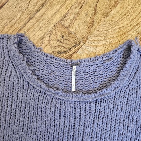 Free People Chunky Wool Blend Sweater Size M Blue Knit Oversized Relaxed Spring - Picture 2 of 5